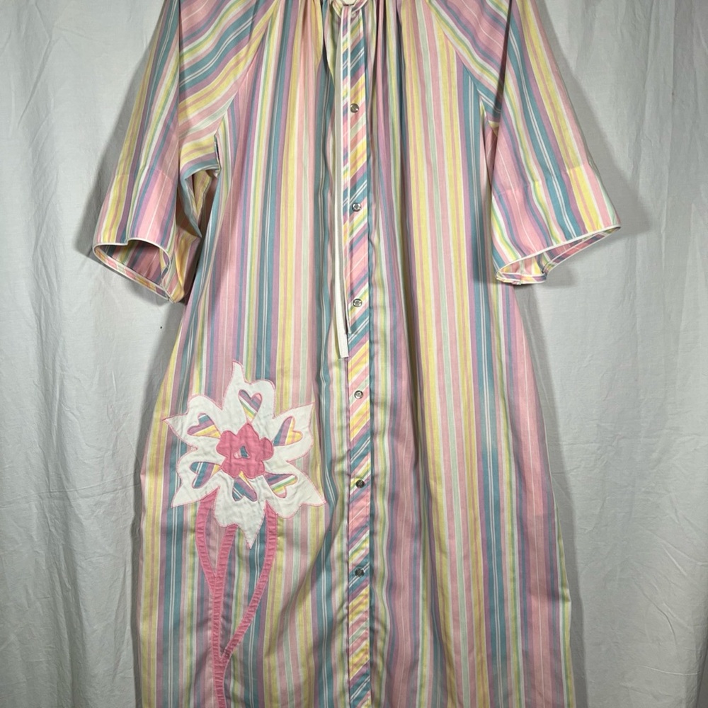 Striped Multicolor Nightgown with Floral Design‎